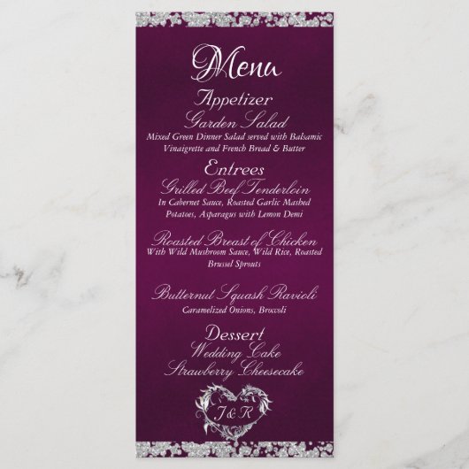 Glitzer Border on Lila Wedding Menu Menükarte (Vorderseite)