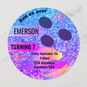 Glitzer BOWLING BALL, Bowling, GlühGeburtstagspart Einladung