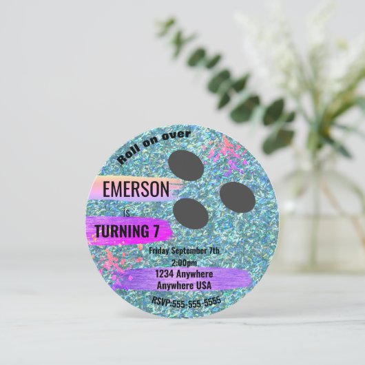 Glitzer BOWLINGS-BALL, Bowling, Einladung (Stehend Vorderseite)