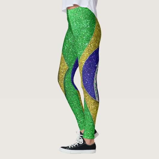 Glitzer Brasilianische Flagge Mode Modemanöver Sti Leggings (Links)