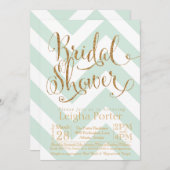 Glitzer-Brautparty-Einladungs-Minzen-Gold Zickzack Einladung (Vorne/Hinten)