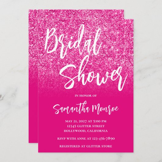 Glitzer-Brautparty in Rosa Einladung (Vorne/Hinten)
