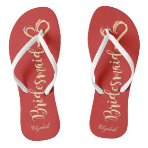 Glitzer Bridesmaid, Herz, Rot - Personalisiert Badesandalen