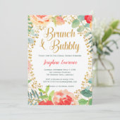 Glitzer-Brunch-Brautparty für Floral und Gold Einladung (Stehend Vorderseite)