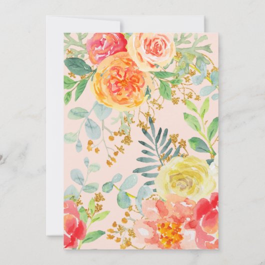 Glitzer-Brunch-Brautparty für Floral und Gold Einladung (Rückseite)