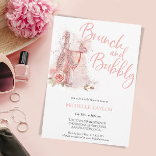 Glitzer Brunch und Bubbly Champagne Brautparty Einladung