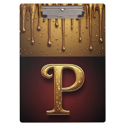 Glitzer-Buchstabe P-Monogramm mit tropfender Flüss Klemmbrett (Vorderseite)