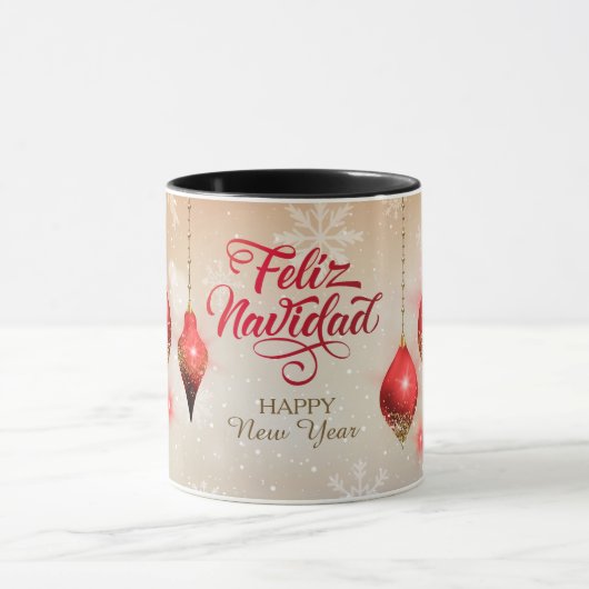 Glitzer Bulbs Feliz Navidad Snowflake Tasse (Zentrum)