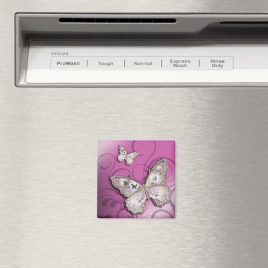 "Glitzer Butterflies" (lilac) von Cheryl Daniels Magnet (In Situ (Geschirrspüler))