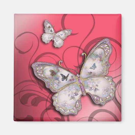 "Glitzer Butterflies" (pink) von Cheryl Daniels Magnet (Vorne)