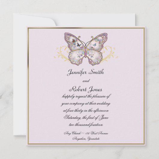 Glitzer Butterfly auf Lavender Wedding Einladung (Vorderseite)