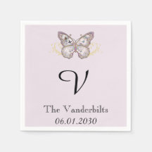 Glitzer Butterfly Lavender Monogram Wedkin Napkin
