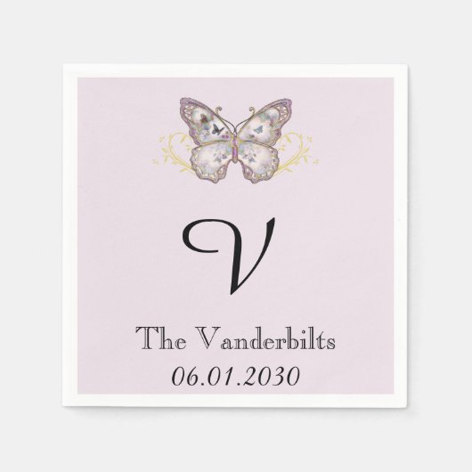 Glitzer Butterfly Lavender Monogram Wedkin Napkin Serviette (Vorderseite)