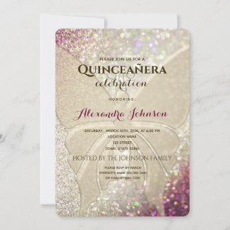 Glitzer Butterfly Quinceañera Einladung