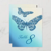 Glitzer Butterfly Tischnummer Postcard Blue (Vorne/Hinten)