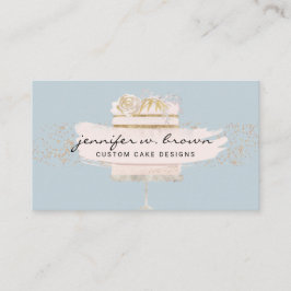 Glitzer Cake Floral Blush Blue Visitenkarte