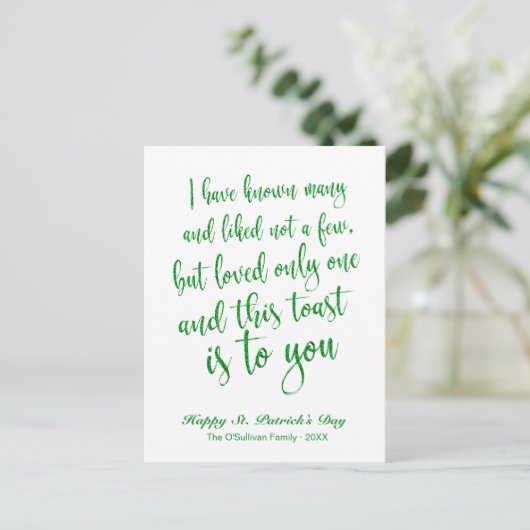 Glitzer Calligraphy Irish Toast St. Patrick's Day Postkarte (Stehend Vorderseite)