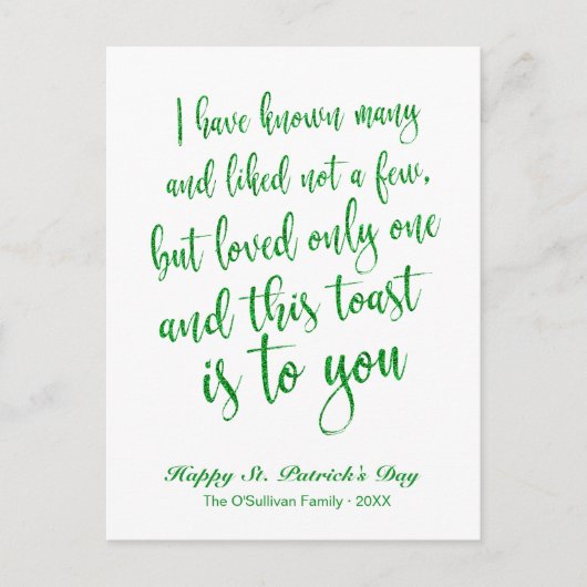 Glitzer Calligraphy Irish Toast St. Patrick's Day Postkarte (Vorderseite)