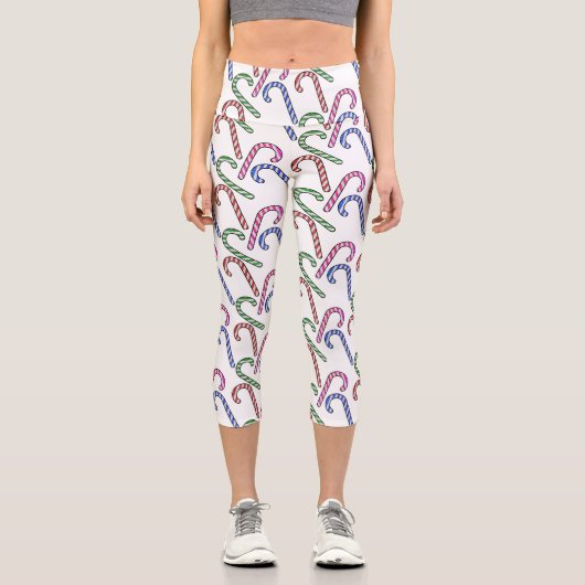 Glitzer Candy Cane Pattern Capri Leggings (Vorderseite)