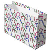 Glitzer Candy Cane Pattern Große Geschenktüte (Vorderseite Schrägansicht)