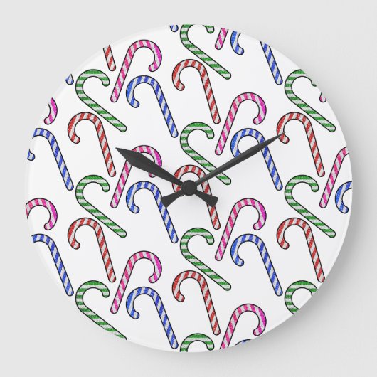 Glitzer Candy Cane Pattern Große Wanduhr (Vorderseite)