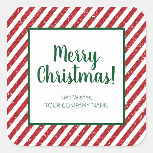 Glitzer Candy Cane Striped Company Square Sticker (Vorderseite)