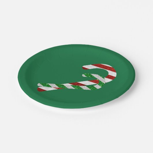 Glitzer Candy Canes Pappteller (Schrägansicht)