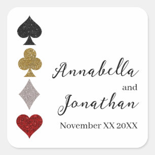 Glitzer Card Game Las Vegas Casino Hochzeit Quadratischer Aufkleber
