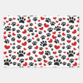 Glitzer Cartoon Dog Paw Prints and Red Hearts Geschenkpapier Set (Vorderseite 3)