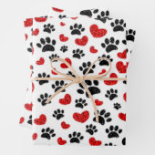 Glitzer Cartoon Dog Paw Prints and Red Hearts Geschenkpapier Set (Beispiel)