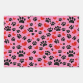 Glitzer Cartoon Dog Paw Prints and Red Hearts Geschenkpapier Set (Vorderseite 2)