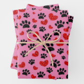 Glitzer Cartoon Dog Paw Prints and Red Hearts Geschenkpapier Set (Beispiel)