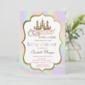 Glitzer Castle floral, Holographic Baby Shower Einladung (Stehend Vorderseite)