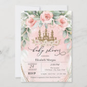 Glitzer Castle Pink Roses Kinderdusche Einladung (Vorderseite)