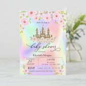 Glitzer Castle Rose Holographic Baby Shower Einladung (Stehend Vorderseite)