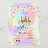 Glitzer Castle Rose Holographic Baby Shower Einladung (Vorne/Hinten)