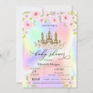 Glitzer Castle Rose Holographic Baby Shower Einladung