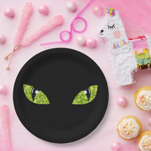 Glitzer Cat Eyes Halloween Pappteller (Party)