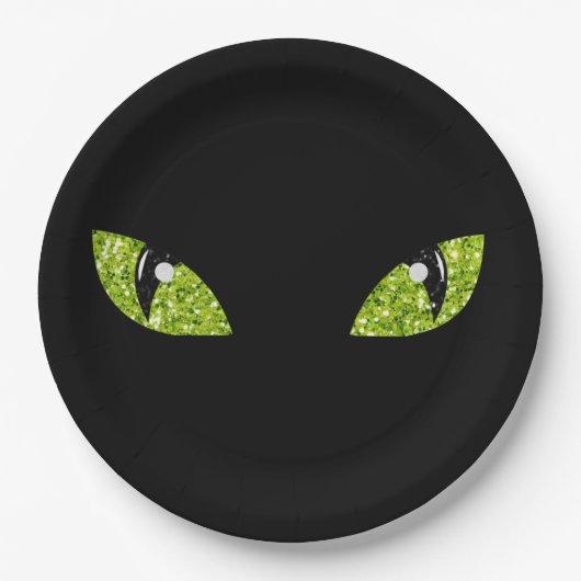 Glitzer Cat Eyes Halloween Pappteller (Vorderseite)