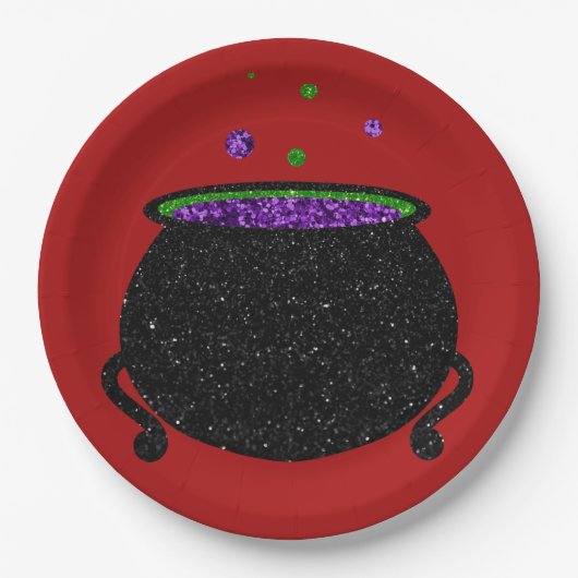 Glitzer Cauldron Halloween Pappteller (Vorderseite)