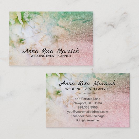 *~* Glitzer Celestial Floral Wasserfarbe Türkis Visitenkarte (Vorne/Hinten)