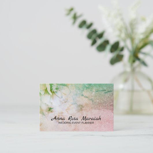 *~* Glitzer Celestial Floral Wasserfarbe Türkis Visitenkarte (Stehend Vorderseite)