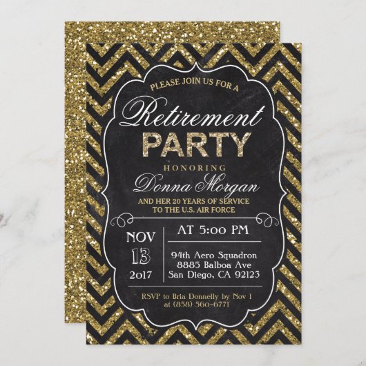 Glitzer Chalk Rente Party Einladung (Vorne/Hinten)