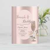 Glitzer Champagne Blume Rose Gold Einladung (Stehend Vorderseite)