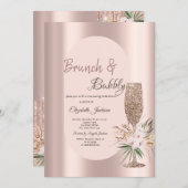 Glitzer Champagne Blume Rose Gold Einladung (Vorne/Hinten)