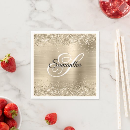 Glitzer Champagne Foil Extravagant Monogram Serviette (Beispiel)