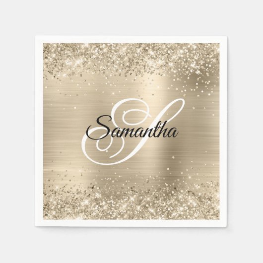 Glitzer Champagne Foil Extravagant Monogram Serviette (Vorderseite)