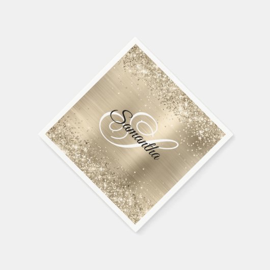 Glitzer Champagne Foil Extravagant Monogram Serviette (Ecke)