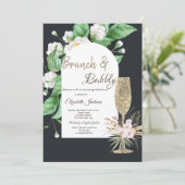 Glitzer Champagne Glass Weiße Blume Einladung (Stehend Vorderseite)