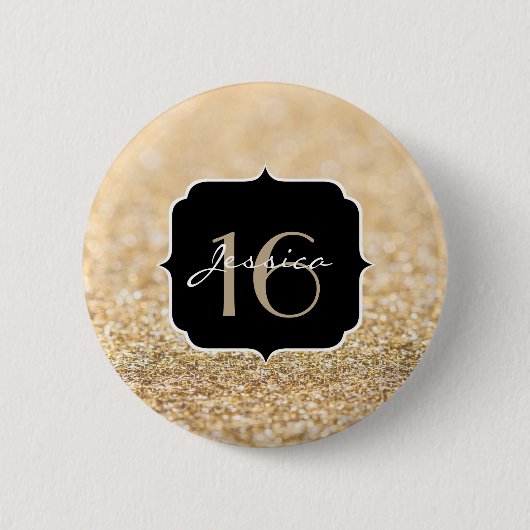 Glitzer Champagner Glitzern Sweet 16 Button (Vorderseite)